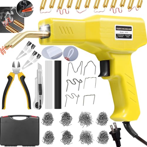 150W Upgraded Welder Kit, 1000PCS Hot Stapler Welding Machine Car Bumper Repair Kit, 2 in 1 Plastic Welder Soldering Gun with Weld Rods, 6 Types Staples for Bumper/Kayak/Plastic Repairs - color: Yellow