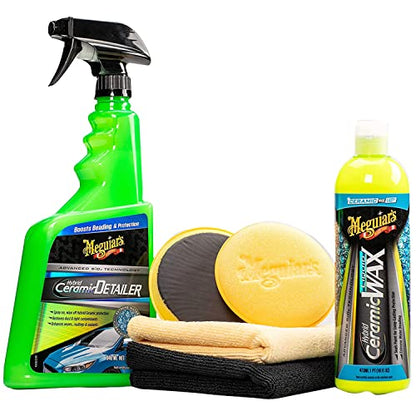 Meguiar's Hybrid Ceramic Wax & Shine Kit - Includes Ceramic Wax and Ceramic Detailer, with Microfiber Clothes and buffing Pads for Cars, trucks, & SUVs