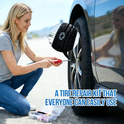 65Pcs Screw in Tire Plugs Kit Tire Repair Rubber Nail Kit Tire Repair Kit Tire Plugs Screw Type Flat Tire Screw Plugs Repair Kit Tire Repair Screws Quick Fix with Screw Tire Plugs Kit