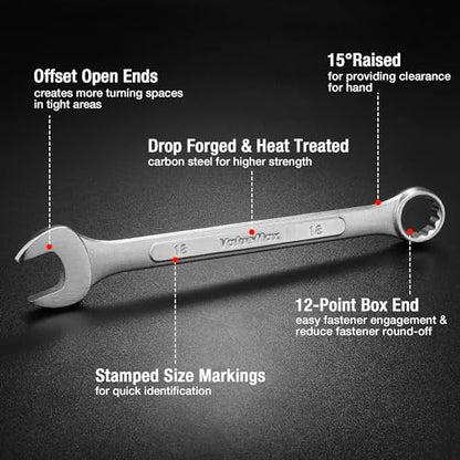 ValueMax Mechanics Wrench Set Metric and Standard, 20PCS Complete Combination Wrenches Roll Set. SAE 1/4" to 3/4", Metric 6mm to 18mm, Full Wrench Set with Roll up Pouch