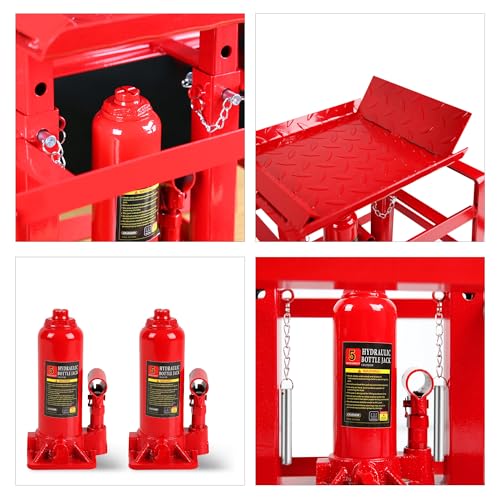 2 Pack Hydraulic Car Ramps 5T, Low Profile Truck Lift Service Ramps for Oil Changes, Truck Trailer Garage, for Home Garage, Vehicle Auto Garage Repair - color: Red