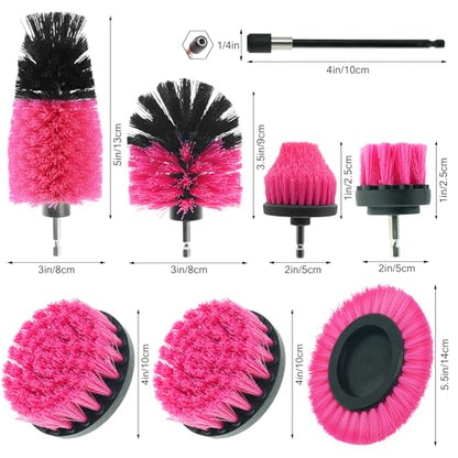 8 Pcs Drill Brush Attachment Set, Power Cleaning Scrub Brush Kit with Extend Long Attachment, All Purpose Drill Scrub Brushes for Car, Grout, Floor, Tub, Bathroom and Kitchen (Pink) - color: Pink