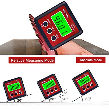 Digital Level Box Angle Gauge Protractor Inclinometer Bevel Box with Magnet Base & Large LCD Backlight, Calculating for Carpentry, Building, Masonry, Automobile - color: Red