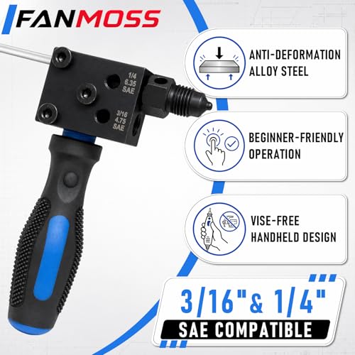 Brake Line Flaring Tool Kit, 45° SAE Single/Double & Bubble Flare Tool | Removable Handle, for 3/16", 1/4" Copper & Aluminum Tubing, for Vehicle Brake and Hydraulic Line Repair