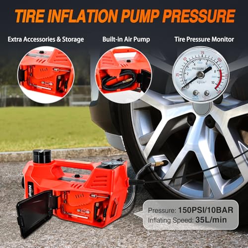 Nilight Electric Car Jack Kit 5 Ton 12V Hydraulic Car Jack with Impact Wrench, 3 in 1 Portable Electric Floor Jack with Tire Inflator Pump LED Light for Sedan SUV Truck Change Tire Garage Repair - size: 5 T w Impact Wrench