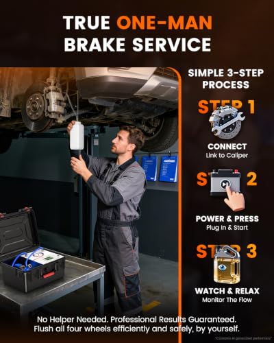 ANCEL BR2000 Elite Brake Bleeder Kit, One-Person Pressure Pulse Brake Fluid Replacement Tool, 4-Wheel Simultaneous Service, 12V Powered, 12 Adapters, 6.5L Bottles, for DIY and Shop Use