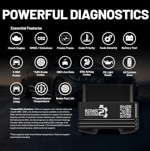 Innova 1000 Bluetooth OBD2 Scanner for iPhone & Android - Predict Car Problems Before They Happen - No Subscriptions - Detect Check Engine, ABS, SRS Issues for Cars 1996+