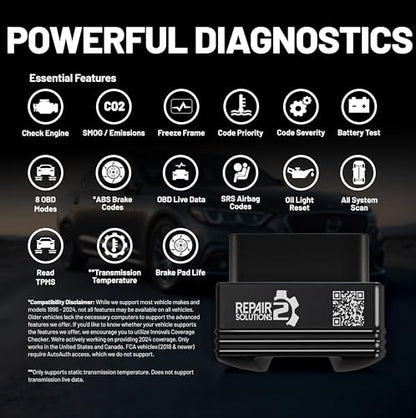 Innova 1000 Bluetooth OBD2 Scanner for iPhone & Android - Predict Car Problems Before They Happen - No Subscriptions - Detect Check Engine, ABS, SRS Issues for Cars 1996+