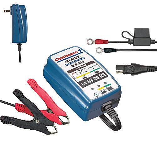 Tecmate Optimate 1 Global, TM-401, 4-Step 12V 0.6A Battery Charger-maintainer - style: OptiMATE 1, 12V 0.6A Plug In Maintainer