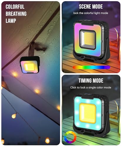 Rechargeable Magnetic Work Light, Portable LED Work Light with 7 Modes & Stepless 1800K-5500K, 360° Rotatable with Hook, Mechanic Light for Car Repair Camping Outdoor Emergency