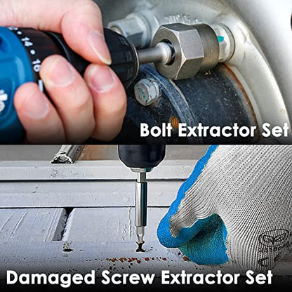 39-Piece Damaged Screw Extractor Set with 3/8" Drive Bolt Extractor Kit | for Damaged, Rusted, Rounded-Off, Stripped Fasteners, 2-21mm, Cr-Mo Steel & HSS 6542, Reverse Spiral Flute, Storage Case