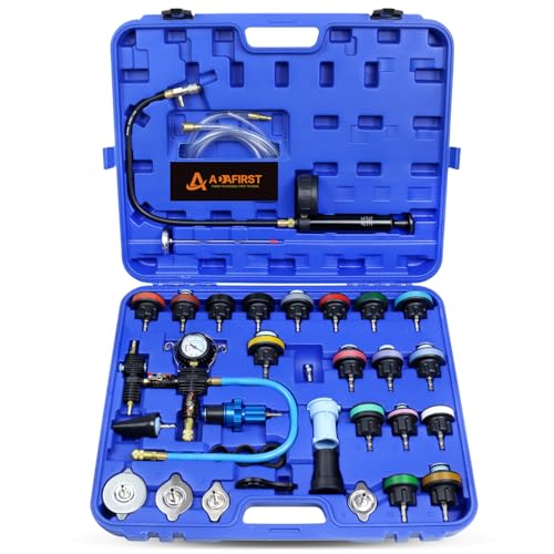 33PCS Radiator Coolant Pressure Tester and Vacuum Refill Tool Kit, Automotive Cooling System Manual Leak Test & Pneumatic Fill Filling Filler Set Universal for Car Truck Airlift, Blue - color: Blue Case