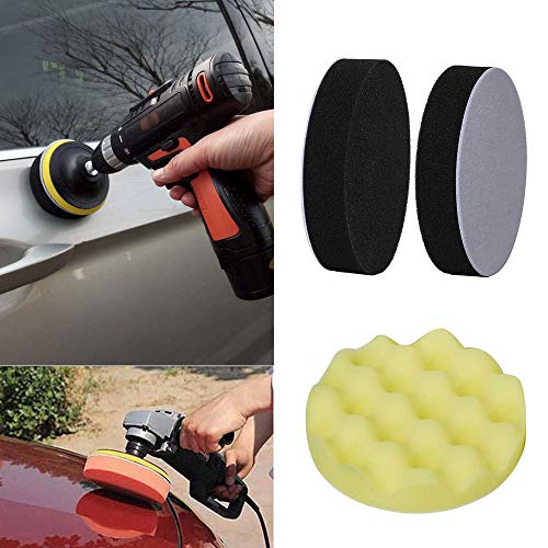 HIFROM 7"/180mm Polishing Buffing Pad Auto Car Drill Polisher Buffer Sponge Pads Set M14 Drill Adapter with Shank, Car Foam Drill Polishing Pad Kit (Set of 16) - size: 7-Inch