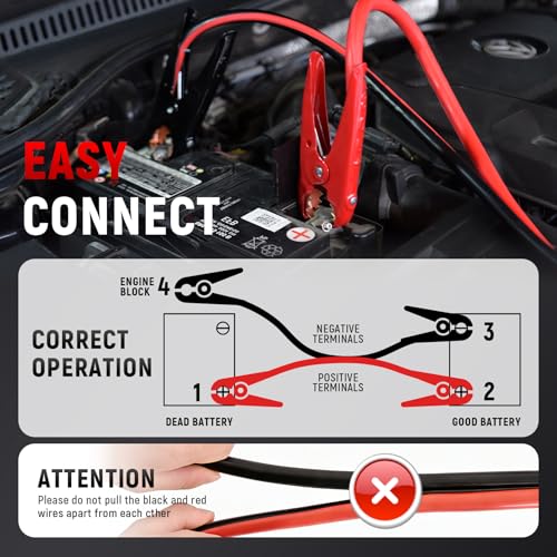 TOPDC 2 Gauge 20 Feet Heavy Duty Jumper Cables, Reverse Polarity Protection | Reverse polarity protection, heavy duty 2 Gauge cables and a carry bag for car, SUV and truck battery use. - size: 2 Gauge, 20FT w/ Protecter