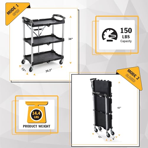 Olympia Tools 85-188 Pack-N-Roll Folding Collapsible Service Cart, 150LB Capacity, Black - color: Black, size: 150LB