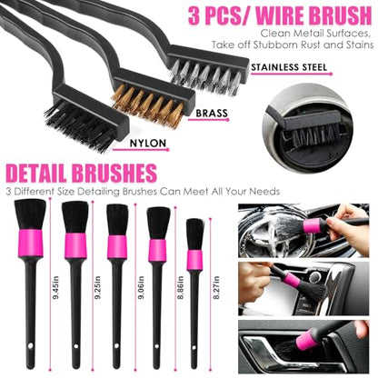 20PCS Pink Car Cleaning Kit, Car Interior Detailing Kit with Red High Power Handheld Vacuum, Detailing Brush Set, Windshield Cleaner, Cleaning Gel, Complete Auto Accessories for Women - color: Pink