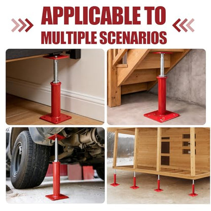 2 Pack Adjustable House Floor Jacks, 11"-16" Height Range Jack Post for Leveling, 3-5 Ton Lod Capacity Heavy-Duty Basement Support Screw Jack for House Foundation, Stairs, Porches, Roof Beams, Red - size: 11"-16" (2Pack)