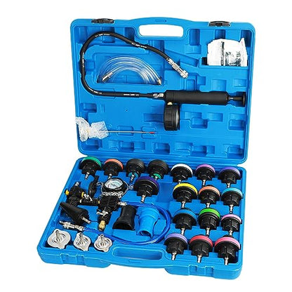 28 Pcs Universal Radiator Pressure Tester, Vacuum Type Cooling System Tool Kit w/Carrying Case, Coolant Pressure Tester Kit, Coolant Vacuum Refill Kit for Cooling System Blue