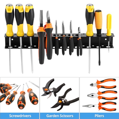 QWORK Screwdriver Pliers Holder Wall Mount, Heavy Duty Wall Mounted Hand Tool Organizer, 15.75 Inch for Garage Workshop