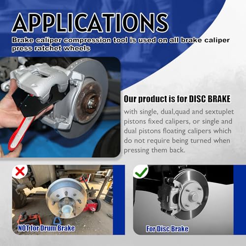 Brake Caliper Compression Tool with Extra 2Pcs Large Plates 1.57"-2.95",Caliper Piston Compressor Tool for Disc Brake Pad Spreader with 4 Brake Caliper Hangers for Single/Twin/Quad Piston - size: Brake Caliper Tool with 4 Caliper Hangers