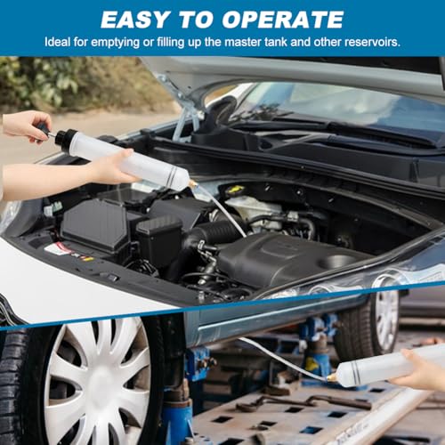 500 CC Automotive Fluid Extractor Pump, Manual Brake Fluid Extractor with 3 Extension Hoses, Oil Suction Syringe Transfer Pump for Gear Oil, Coolant, Power Steering, Fuel(Clear)