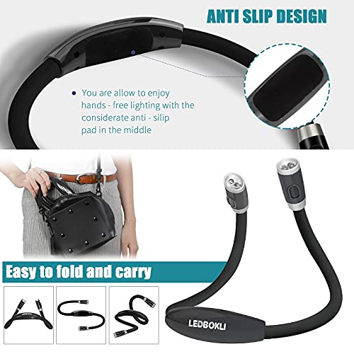 LEDBOLIK Neck Reading Light Black, 660mAh Rechargeable Book Light for Reading in Bed – 6 Brightness, Bendable Arms, Hands Free for Knitting, Crocheting - color: 660mAh Black