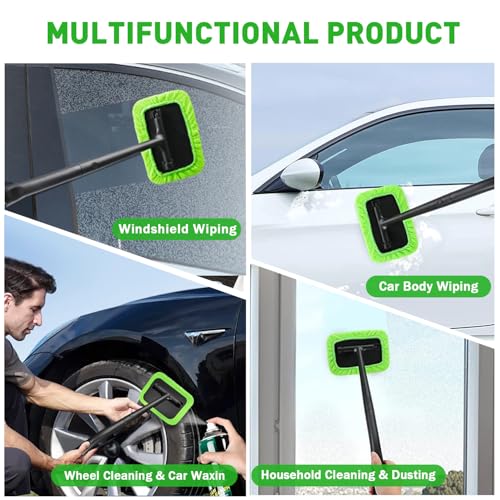 XINDELL Interior Windshield Cleaning Tool, Driver-Control Car Window Cleaner with Ergonomic 22" Handle & Microfiber Pads, No Streak Auto Glass Cleaner for Hard to Reach Inside Windshield
