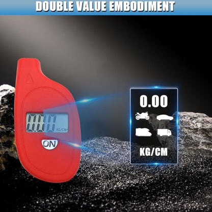 Digital Tire Pressure Gauge, 5-150PSI 4 Unit Settings Car Tire Pressure Monitor with Keychain & LCD Display, High Accuracy Auto Digital Tires Gauge for Car, Truck, Motorcycle (Red) - color: Red