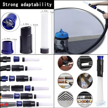 12Pcs Universal Vacuum Attachment Professional Shop Vac Accessories Wet Dry Vacuum Hose Adapter with Hair Brush Extension Wand Flexible Crevice Tool fit 2 1/2" to 1 1/4" and 1 7/8" to 1" Vacuum Hose
