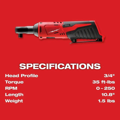 New 2457-20 Power Ratchet Wrenches for Milwaukee M12 12V Cordless 3/8” Ratchet Red - Bare Tool