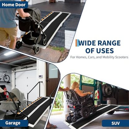 Portable Wheelchair Ramp Heavy Duty Aluminum Folding Ramp w/Non-Slip Surface, 600Lb Capacity, Threshold for Home Steps, Scooter for Car, Doorways, Curbs & Stairs (Foldable, Lightweight, Safety Lock) - size: 6 ft