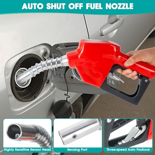 AIGMISON Diesel Transfer Pump 12V 260W Fuel Transfer Pump with Auto Shut-off Nozzle Hoses,Self Priming Fuel Transfer Extractor Pump Kit With Copper Motor and Low Noise - color: with nozzle hoses
