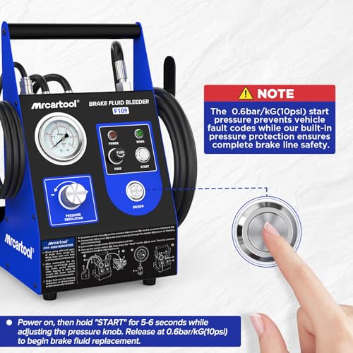 F109 Automatic Brake Bleeder Kit 110V Electric Brake Fluid Bleeder 0.7~2.5 Bar Vacuum Brake Pressure Bleeder One Person Pneumatic Fluid Extractor Tool with 3 Master Cylinder Adapter for Toyota Honda