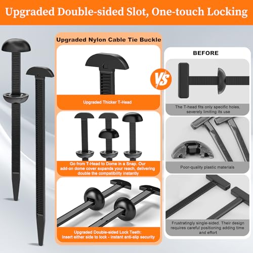 Coopache Nylon Universal Cable Tie Buckle for Car Heavy Duty 50 PCS | Upgraded Automotive Zipper Clips, Fender Zip Ties Fasteners, Top Movable Dome (Black 50 PCS) - style: Black 50 PCS