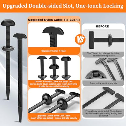 100-Pack Nylon Universal Cable Tie Buckle for Car, Automotive Zipper Clips | and Fasteners Heavy Duty, Upgraded Grip Auto Zip Ties Double-Sided Gear (Black 100 PCS) - style: Black 100 PCS