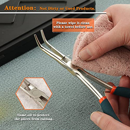 SPEEDWOX Long Reach Needle Nose Pliers with Serrated Jaws Bend Nose Pliers Fish Pliers Hook Remover Angled Needle Nose Plier with Cutter for Hard to Reach Narrow Spaces Jewerly Making - style: Needle Nose Pliers with bend nose