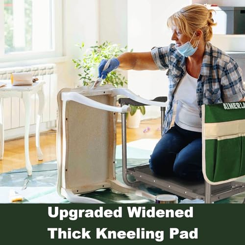 Aimerla Foldable Garden Kneeler Seat Heavy Duty [Upgraded Widened Thick Kneeling Pad] Gardening Stool with Large Tool Bags with Pockets - Portable Garden Bench Gardening Gifts for Parents - size: K3-Dark green
