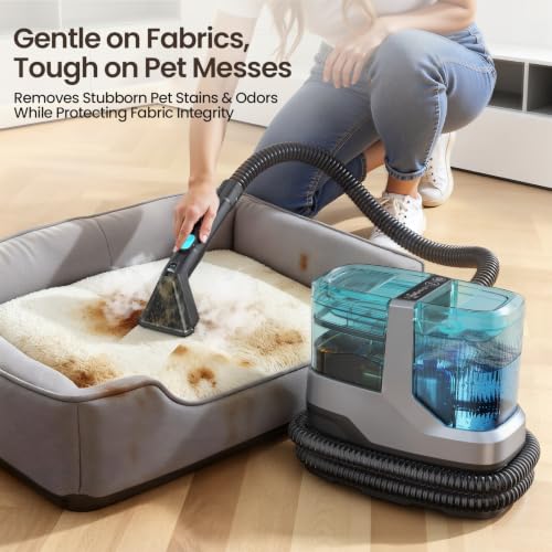 Portable Steam Carpet Cleaner Machine, 203°F High Temp & 18,000Pa Suction, 4 Cleaning Modes, Deep Stain & Odor Removal, Dual Tank Spot Cleaner for Pet Messes, Upholstery, Stairs & Car Detailing