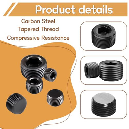 65PCS 6 Size 1/16" 1/8" 1/4" 3/8" 1/2" 3/4" NPT Pipe Fittings, Black Carbon Steel Pipe Plug Socket Set DD032-65 - size: 65PCS