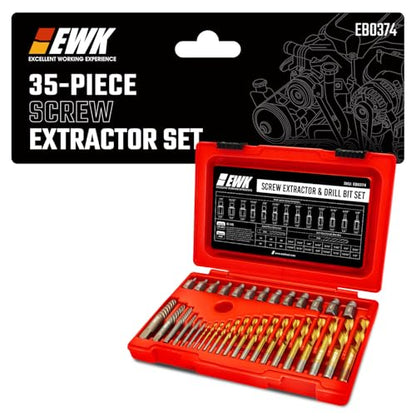 EWK 35-Piece Screw Extractor Set with Left-Hand Drill Bits, Spiral Screw Extractors, and Multi-Spline Removers for Stripped Screws, Broken Bolts, Rusted Fasteners, and Damaged Hex Heads - style: 35 Pcs Screw Extractor & Drill Bit