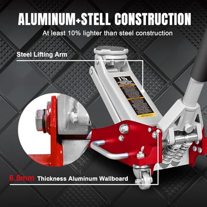 1.5 Ton (3300 lb) Racing Floor Jack - Aluminum/Steel Hybrid with Quick Lift Pump - Low Profile Design for Sports Cars - TAM815016