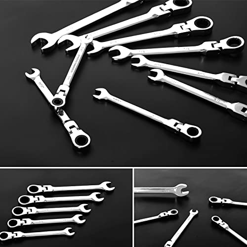 Qnkaa 8pcs Flexible Ratchet Wrenches Set SAE 5/16” to 3/4“ Inch Standard Spanners Gear Ring Ratcheting Combination Flexi Wrench Kit Flex Flexible Head - size: SAE 8pcs