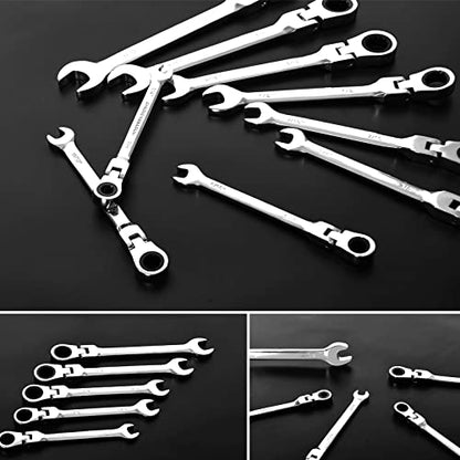 Qnkaa 8pcs Flexible Ratchet Wrenches Set SAE 5/16” to 3/4“ Inch Standard Spanners Gear Ring Ratcheting Combination Flexi Wrench Kit Flex Flexible Head - size: SAE 8pcs