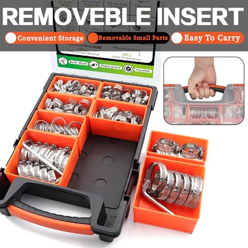 175Pcs Worm Gear Hose Clamps 304 Stainless Steel Assortment Kit 1/4"to 2"(6-51mm) Adjustable Hose Clamps, Small Heavy Duty Hose Clamps for Automotive/Garden/Water Pipe/Sprinkler Line/Fuel Line - size: 175pcs