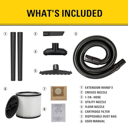 STANLEY Wet Dry Vacuum 8 Gallon 4 HP Peak Shop Vacuum with Attachment,SL18117