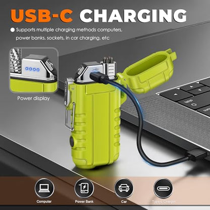 Lafagiet Electric Lighter USB C, Powerful Dual Arc Plasma Flame, with Flashlight, Wind & Waterproof Lighters for Candle, Camping, Grill, Emergency - color: F53-gn