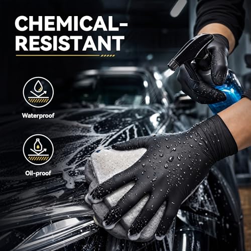 5 Mil Black Nitrile Gloves Disposable Latex Free, Textured Grip Food Safe, Professional for Cooking, Tattoo, Cleaning - size: Large