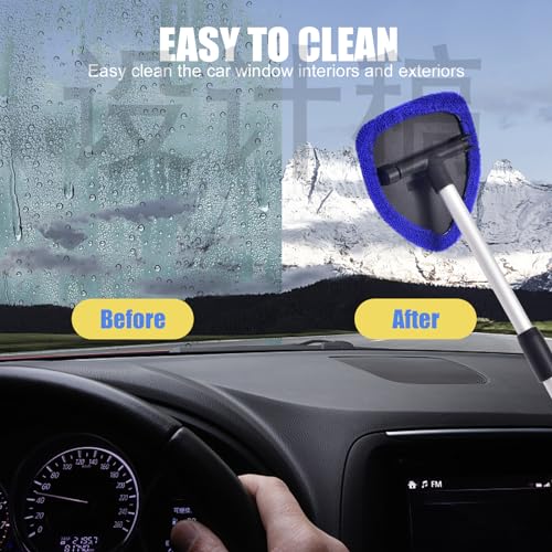 Windshield Cleaner Car Windshield Cleaning Tool with 3 Reusable, Washable Microfiber Pads and Extendable Handle Microfiber Car Window Cleaner - color: Blue1