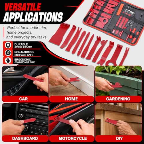 19Pcs Trim Removal Tool Kit, Premium Car Panel Plastic Pry Set with Clip Pliers and Fastener Remover, Door Panel Dashboard Audio Radio Upholstery Molding
