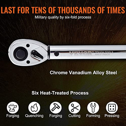 VEVOR 1/2-inch Drive Click Torque Wrench 25-250ft.lb/34-340n.m, Dual-Direction Adjustable Torque Wrench Set with Mechanical Dual Range Scales and Adapters Extension Rod - size: 25-250 FT.LB, style: 1/2-inch